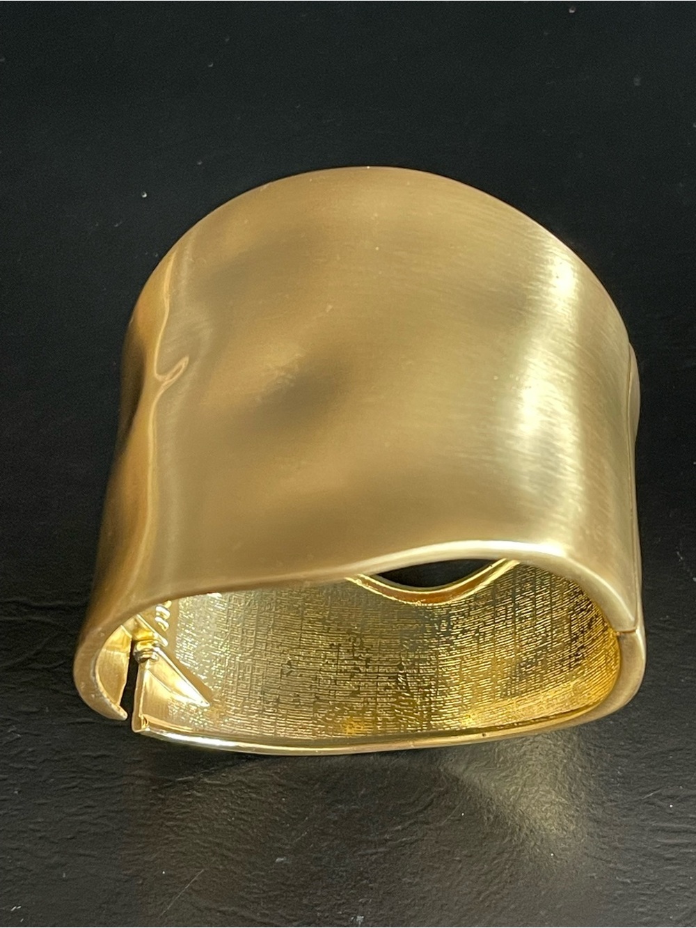 Hammered matte gold tone Wide Wave bangle Bracelet.